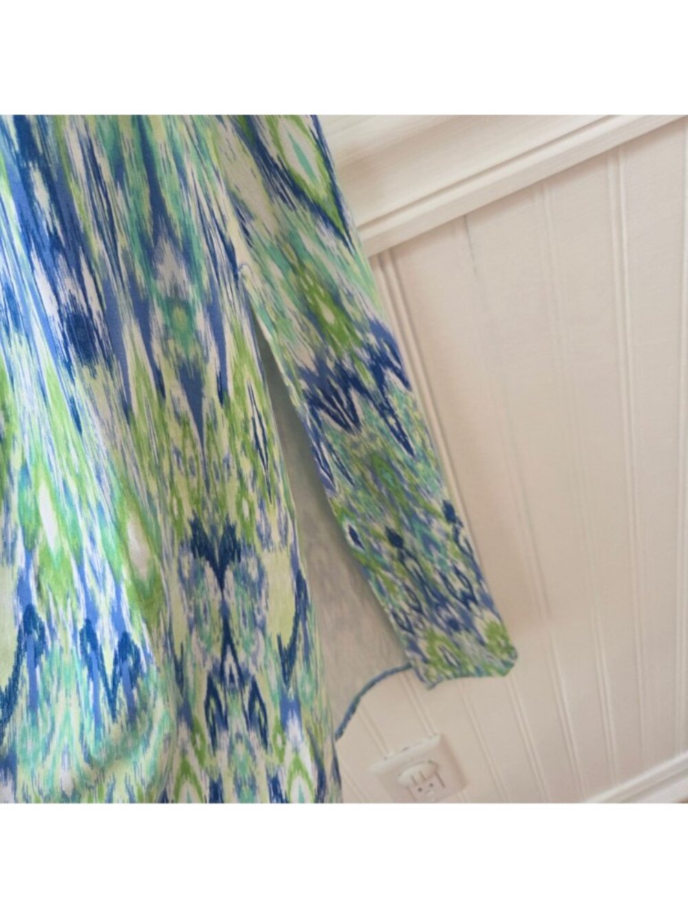 Chico's Maxi Dress Green Ikat Print Stretch Jersey Knit Women's 16/18 - Picture 6 of 10